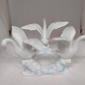 Galactika Porcelain Flying Multiple Swans Birds Candle Holder With Candle